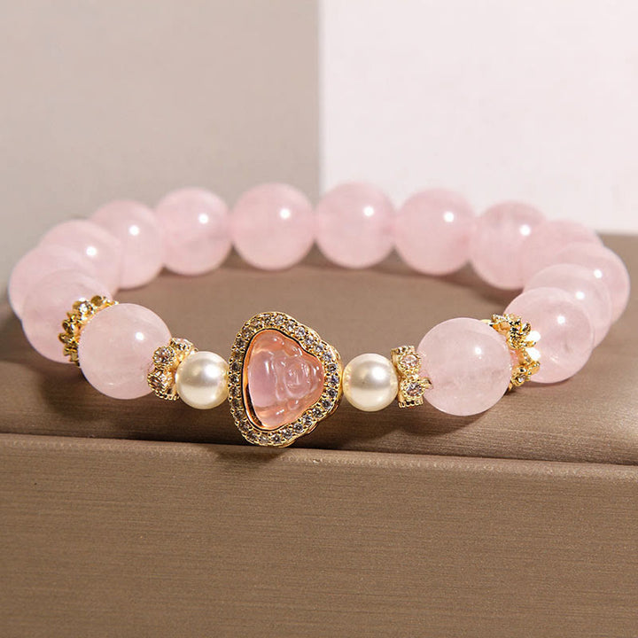 Braccialetto di calore con perle di cristallo rosa e simbolo naturale Buddha Stones Buddha - image 2