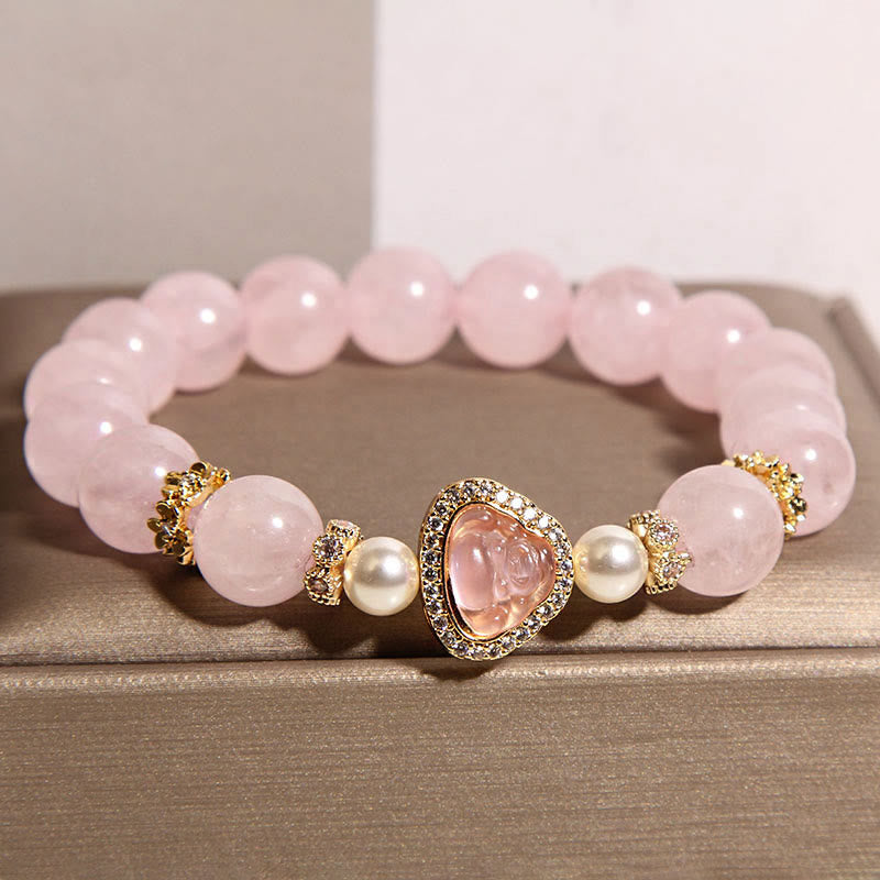Braccialetto di calore con perle di cristallo rosa e simbolo naturale Buddha Stones Buddha - image 1