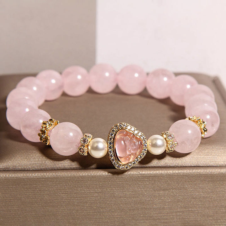 Braccialetto di calore con perle di cristallo rosa e simbolo naturale Buddha Stones Buddha - image 1