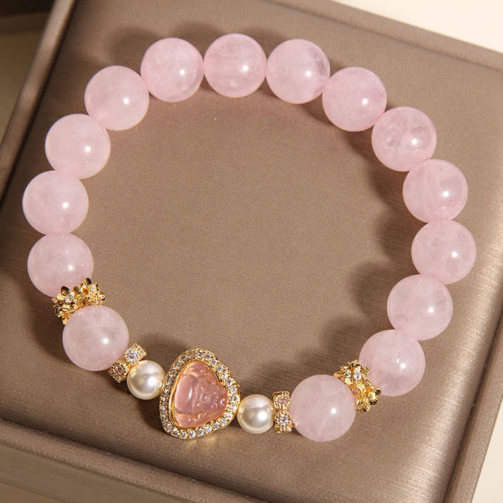 Braccialetto di calore con perle di cristallo rosa e simbolo naturale Buddha Stones Buddha - image 5