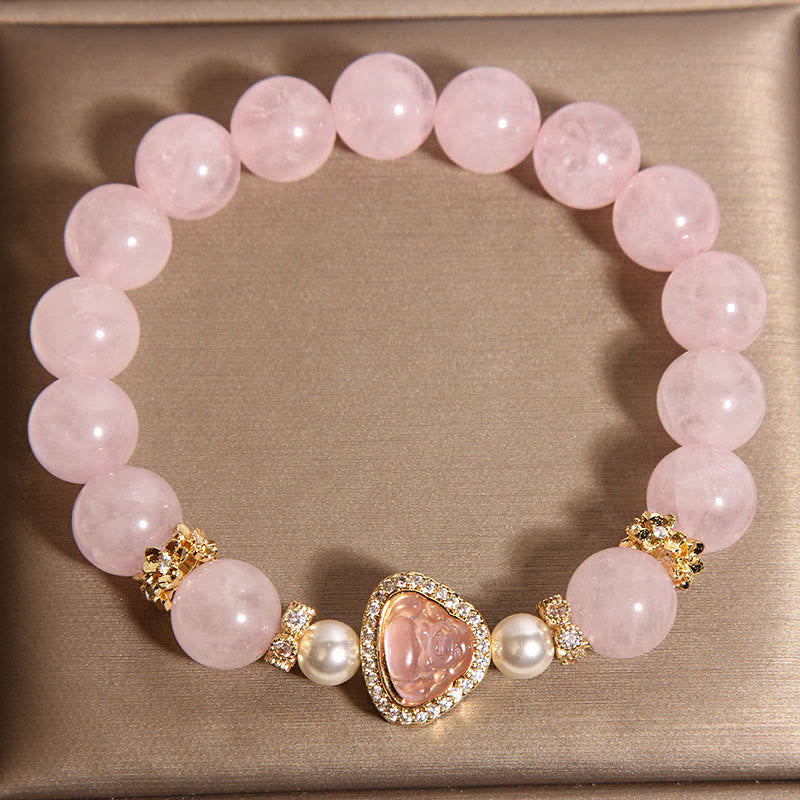 Braccialetto di calore con perle di cristallo rosa e simbolo naturale Buddha Stones Buddha - image 3