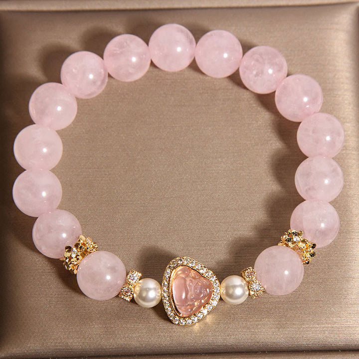 Braccialetto di calore con perle di cristallo rosa e simbolo naturale Buddha Stones Buddha - image 3