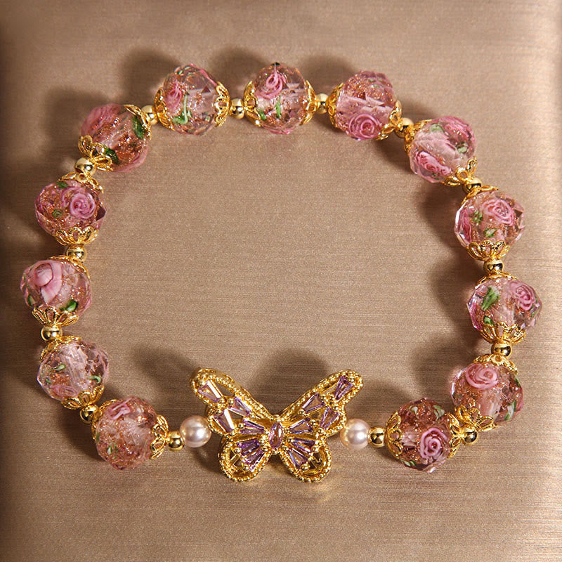 Braccialetto di cristallo rosa con motivo a farfalla naturale Buddha Stones - image 2