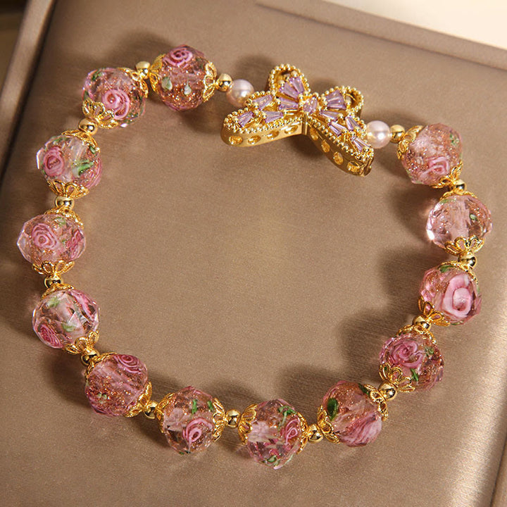 Braccialetto di cristallo rosa con motivo a farfalla naturale Buddha Stones - image 4