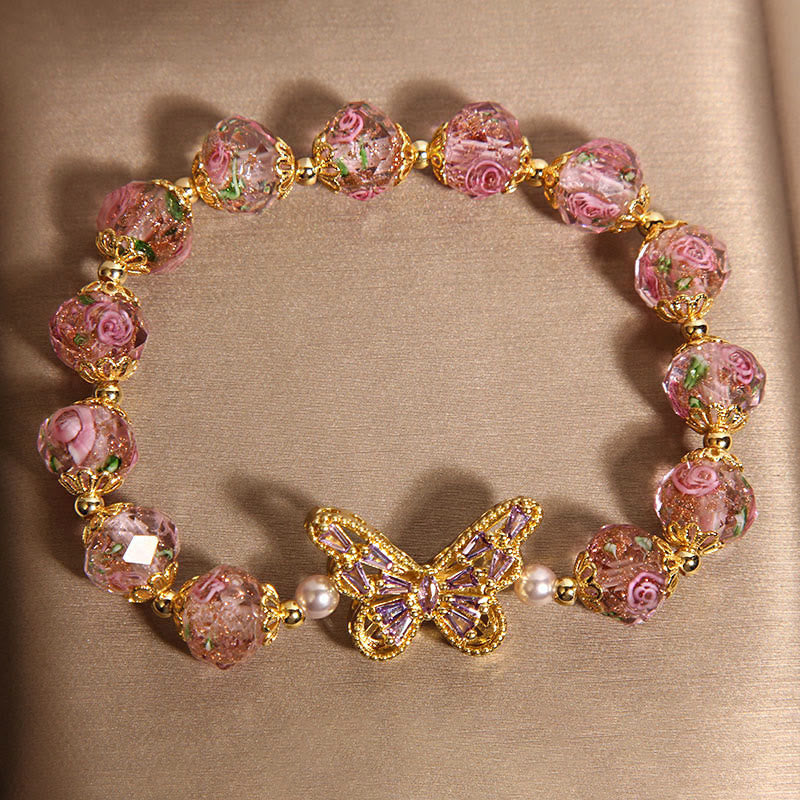 Braccialetto di cristallo rosa con motivo a farfalla naturale Buddha Stones - image 3