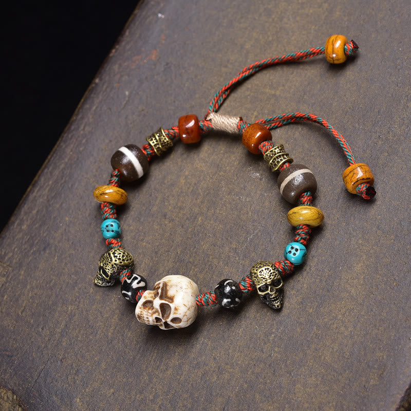 Buddha Stones, perle di osso tibetano, guscio di cocco, braccialetto della felicità del Signore della Foresta dei Cadaveri - Teschio bianco (circonferenza del polso: 16-17 cm) - image 0