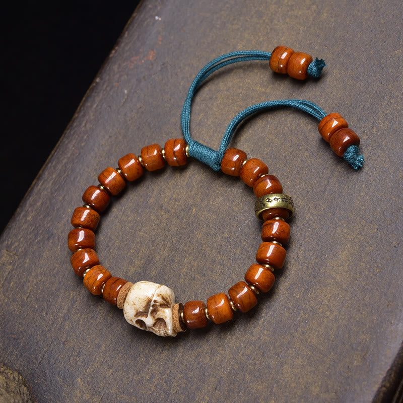 Buddha Stones, perle di osso tibetano, guscio di cocco, braccialetto della felicità del Signore della Foresta dei Cadaveri - Perline d'osso a forma di teschio (circonferenza del polso: 16-17 cm) - image 1