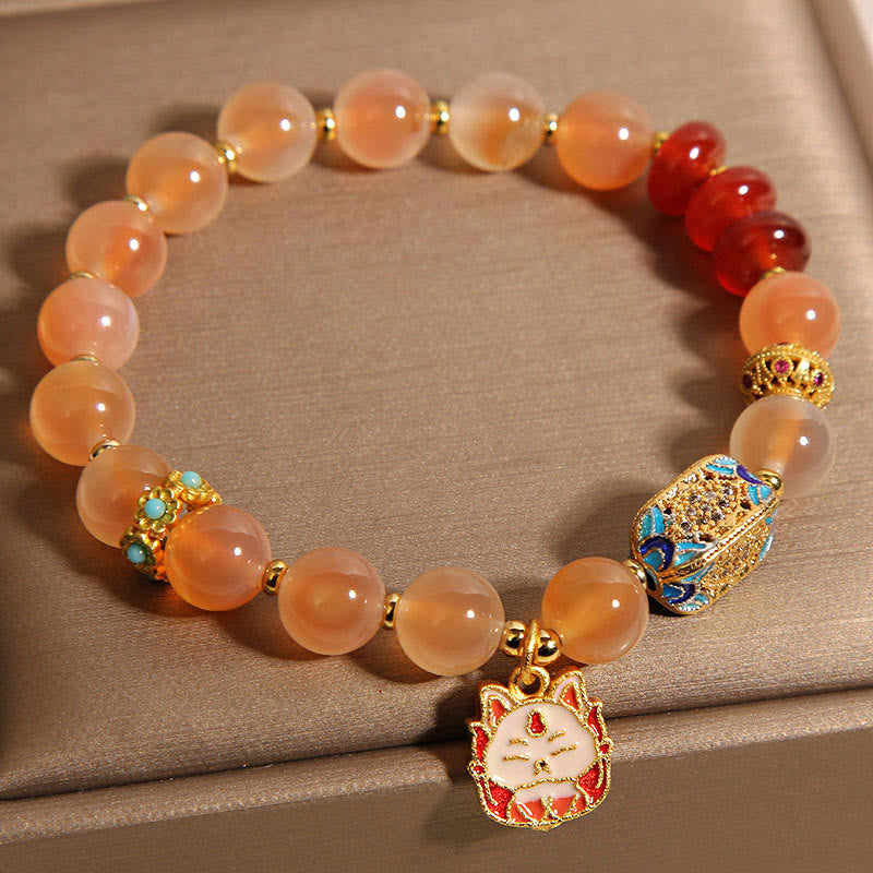 Braccialetto curativo in agata arancione caramellata naturale con volpe a nove code Buddha Stones - image 6
