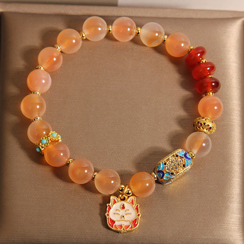 Braccialetto curativo in agata arancione caramellata naturale con volpe a nove code Buddha Stones - image 4