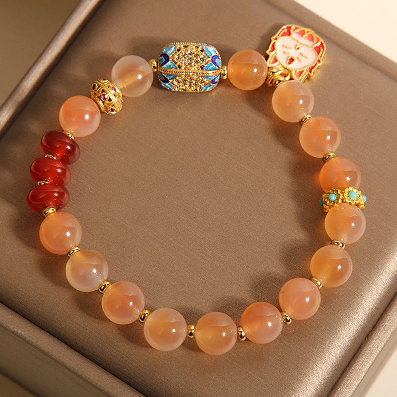 Braccialetto curativo in agata arancione caramellata naturale con volpe a nove code Buddha Stones - image 5