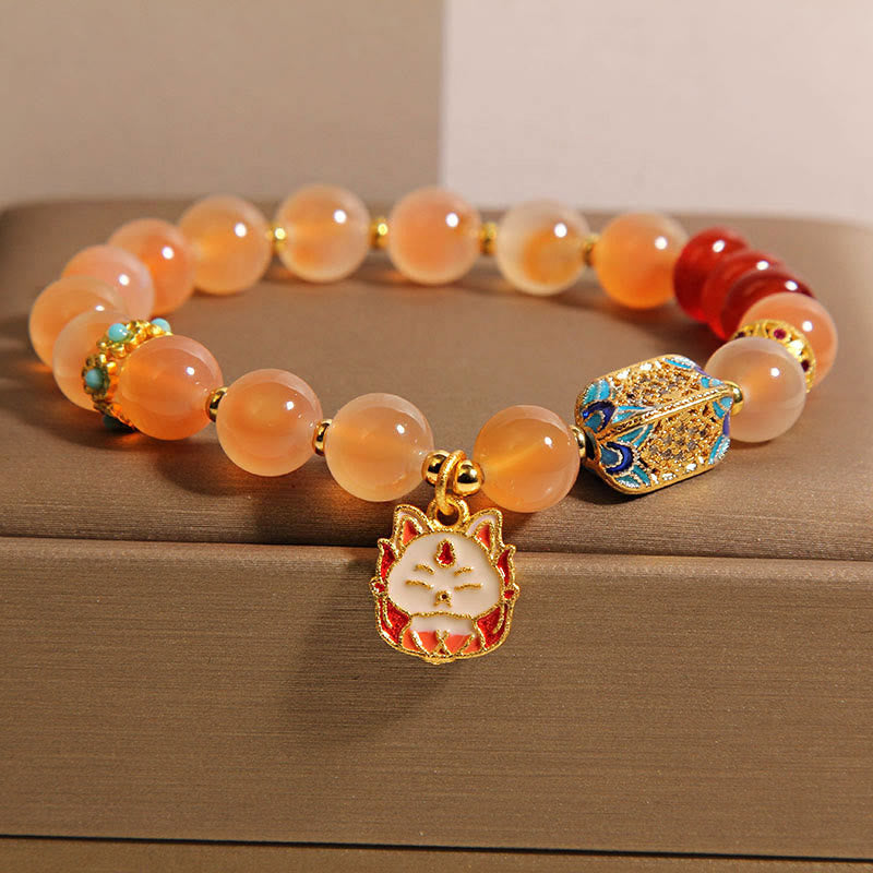 Braccialetto curativo in agata arancione caramellata naturale con volpe a nove code Buddha Stones - Agata caramellata (circonferenza del polso: 15-17 cm) - image 0
