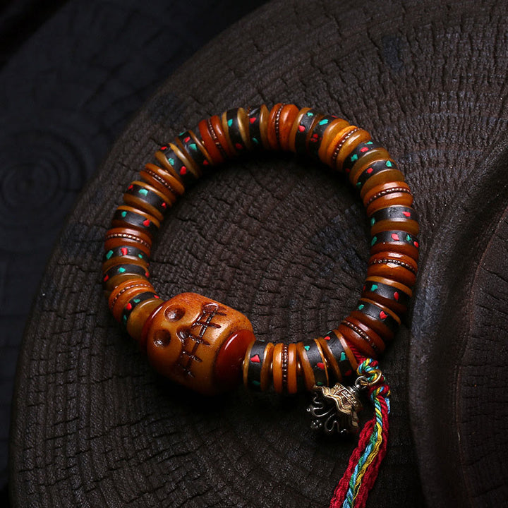 Buddha Stones, perle di osso tibetane, il Signore della Foresta dei Cadaveri, promemoria della nostra impermanenza, braccialetto - Cranio (circonferenza del polso: 16-17 cm) - image 5