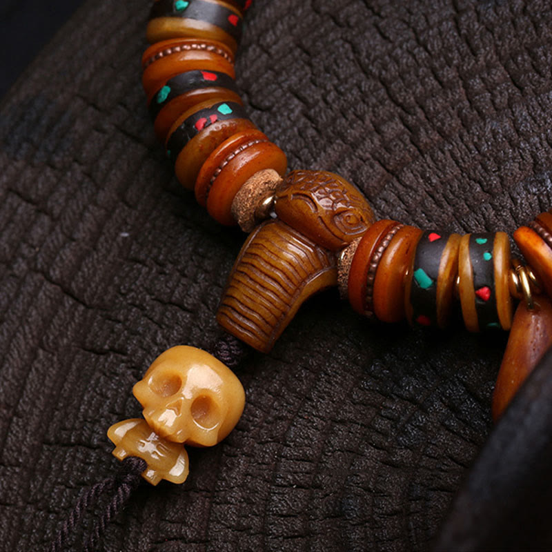 Buddha Stones, perle di osso tibetane, il Signore della Foresta dei Cadaveri, promemoria della nostra impermanenza, braccialetto - image 2