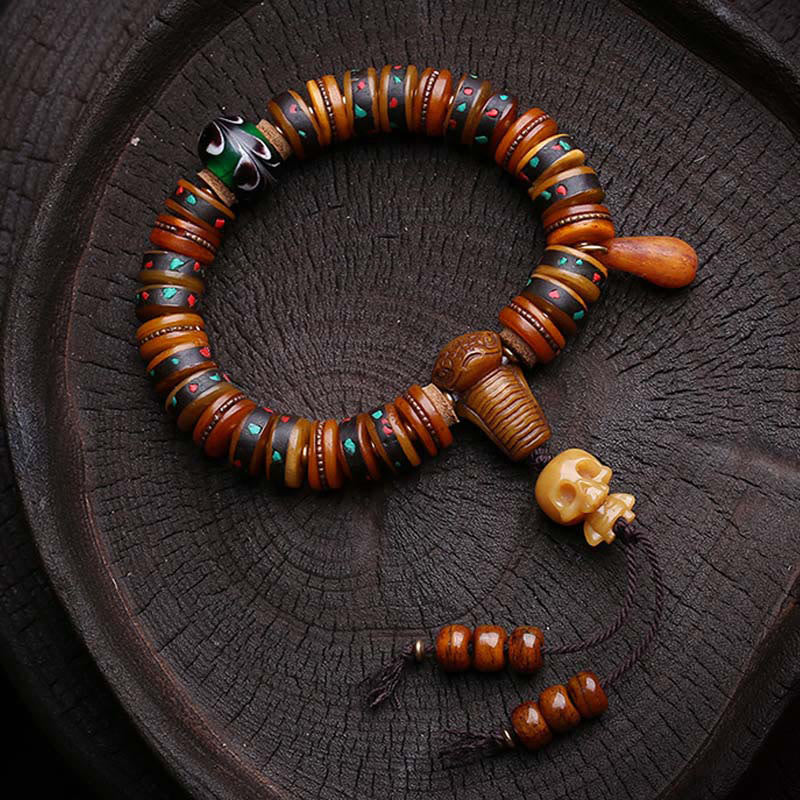 Buddha Stones, perle di osso tibetane, il Signore della Foresta dei Cadaveri, promemoria della nostra impermanenza, braccialetto - image 1