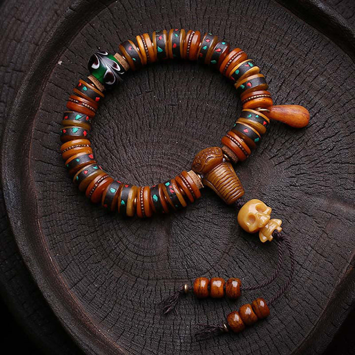 Buddha Stones, perle di osso tibetane, il Signore della Foresta dei Cadaveri, promemoria della nostra impermanenza, braccialetto - image 1