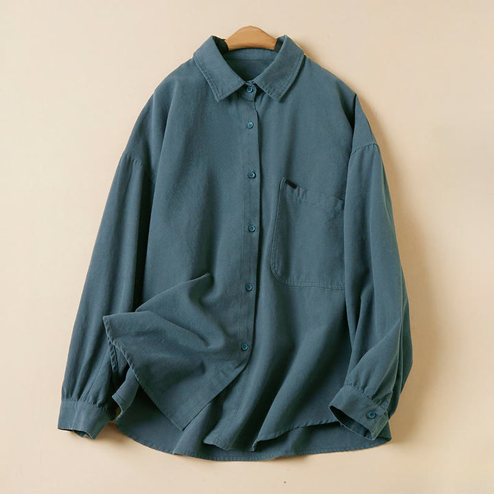 Camicia da donna in cotone a maniche lunghe con colletto rialzato e bottoni casual, motivo Buddha Stones - SteelBlue - US14, UK/AU18, EU46 (2XL) - image 0