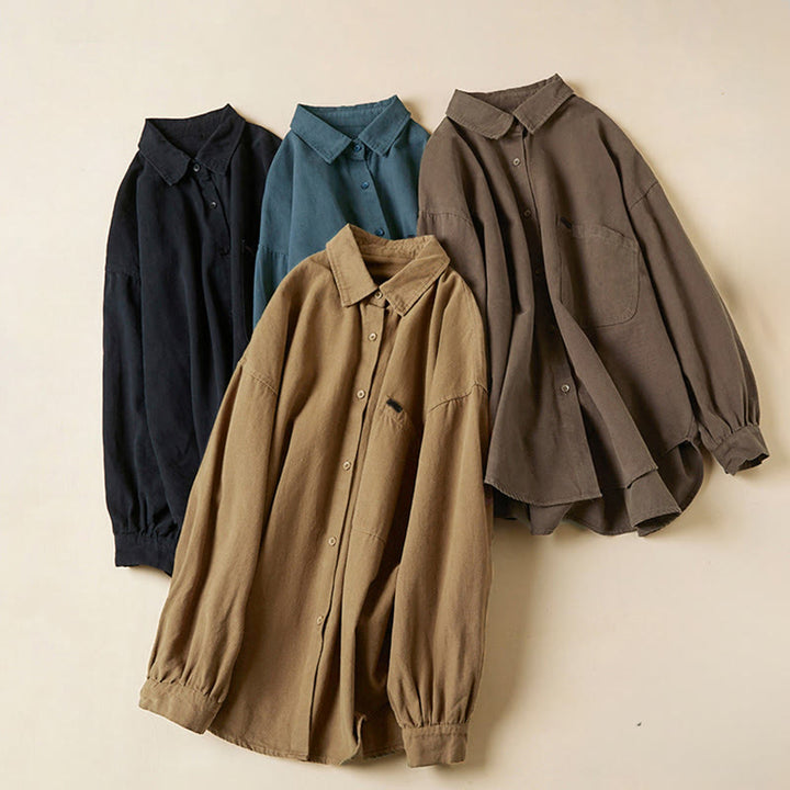 Camicia da donna in cotone a maniche lunghe con colletto rialzato e bottoni casual, motivo Buddha Stones - image 24