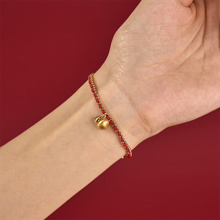 Bracciale Buddha Stones in corda rossa, rame e ottone, zucca, forza e ricchezza - image 2