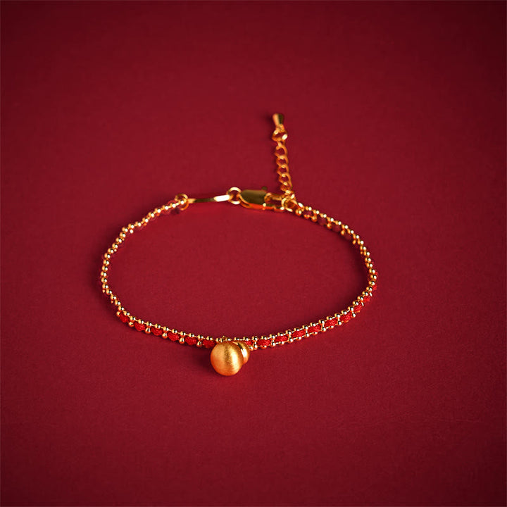 Bracciale Buddha Stones in corda rossa, rame e ottone, zucca, forza e ricchezza - Corda rossa e ottone ramato (circonferenza del polso: 20-25 cm) - image 0