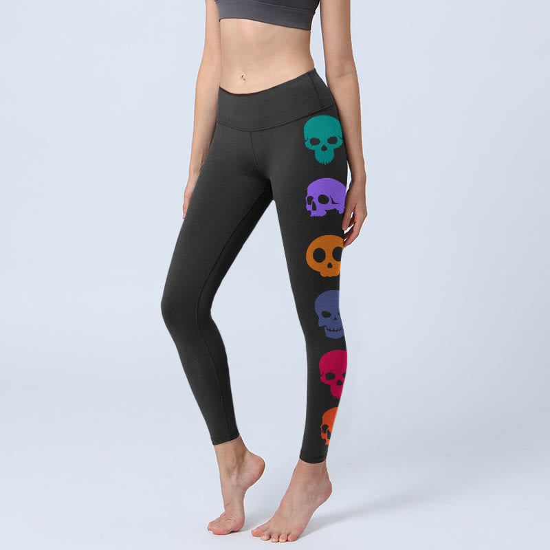 Leggings da palestra con stampa di teschi colorati Buddha Stones , pantaloni da yoga da donna - Nero - US18, UK/AU22, EU50 (4XL) - image 0