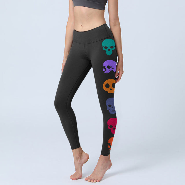 Leggings da palestra con stampa di teschi colorati Buddha Stones , pantaloni da yoga da donna - Nero - US18, UK/AU22, EU50 (4XL) - image 0