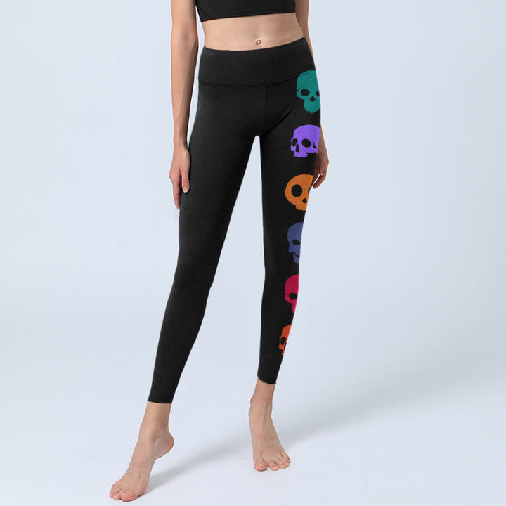 Leggings da palestra con stampa di teschi colorati Buddha Stones , pantaloni da yoga da donna - image 5