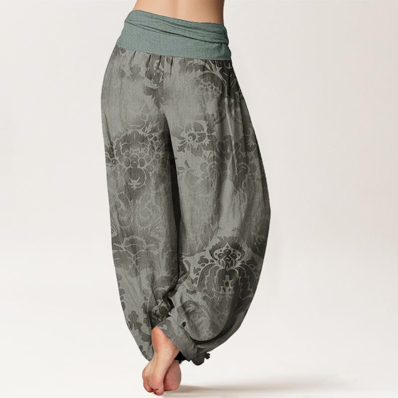 Pantaloni harem da donna in puro cotone con elastico in vita, motivo a fiori e foglie, stile casual, motivo Buddha Stones - image 9