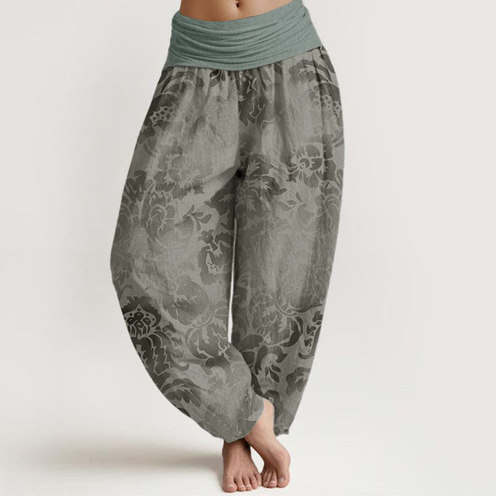 Pantaloni harem da donna in puro cotone con elastico in vita, motivo a fiori e foglie, stile casual, motivo Buddha Stones - DarkSeaGreen - US22, UK/AU26, EU54 (6XL) - image 8