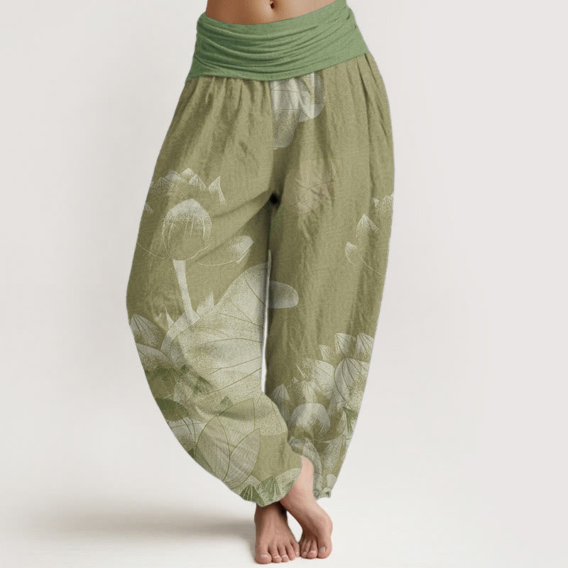 Pantaloni harem da donna con elastico in vita, in puro cotone, rosa e bianco, Buddha Stones - DarkKhaki - US22, UK/AU26, EU54 (6XL) - image 8