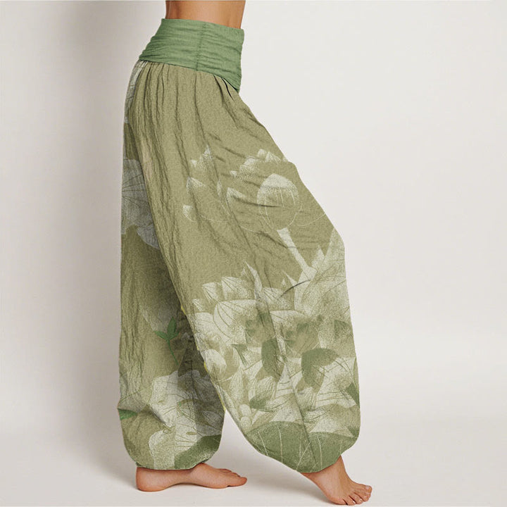 Pantaloni harem da donna con elastico in vita, in puro cotone, rosa e bianco, Buddha Stones - image 10