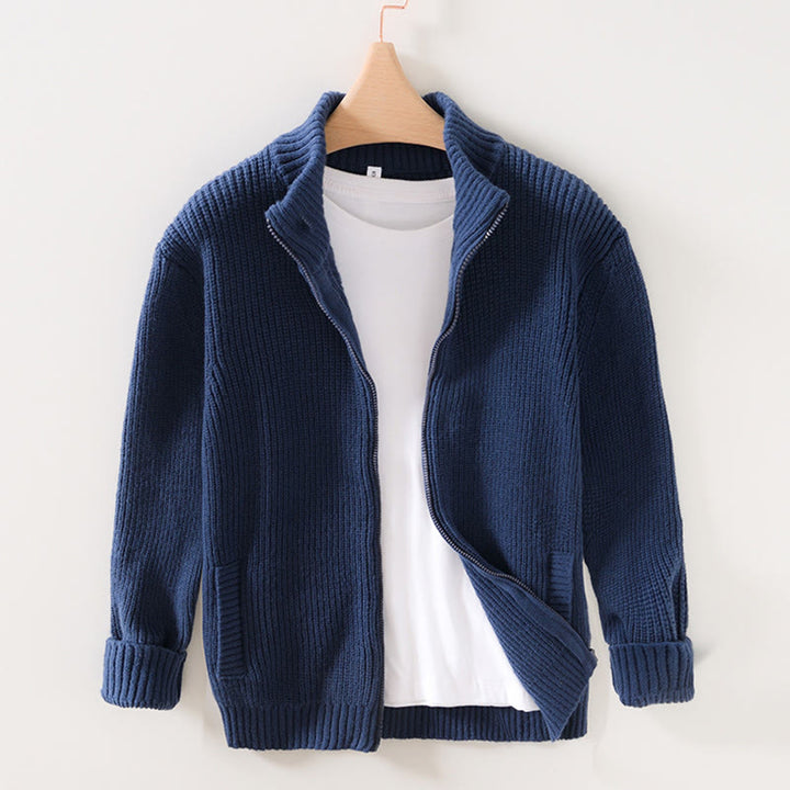 Cardigan invernale in maglia tinta unita con cerniera, da uomo, a maniche lunghe, in cotone, con tasche , Buddha Stones - Blu scuro - US/UK/AU40, EU50 (2XL) - image 0