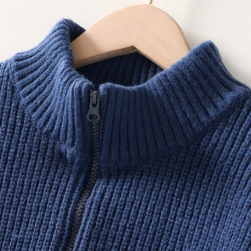 Cardigan invernale in maglia tinta unita con cerniera, da uomo, a maniche lunghe, in cotone, con tasche , Buddha Stones - image 1