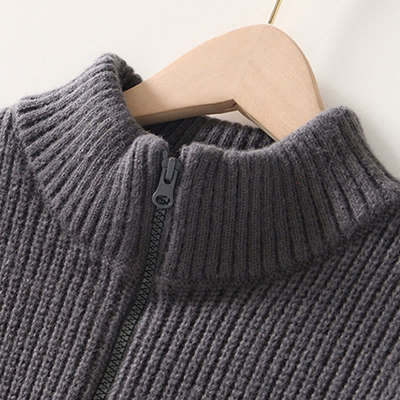 Cardigan invernale in maglia tinta unita con cerniera, da uomo, a maniche lunghe, in cotone, con tasche , Buddha Stones - image 7