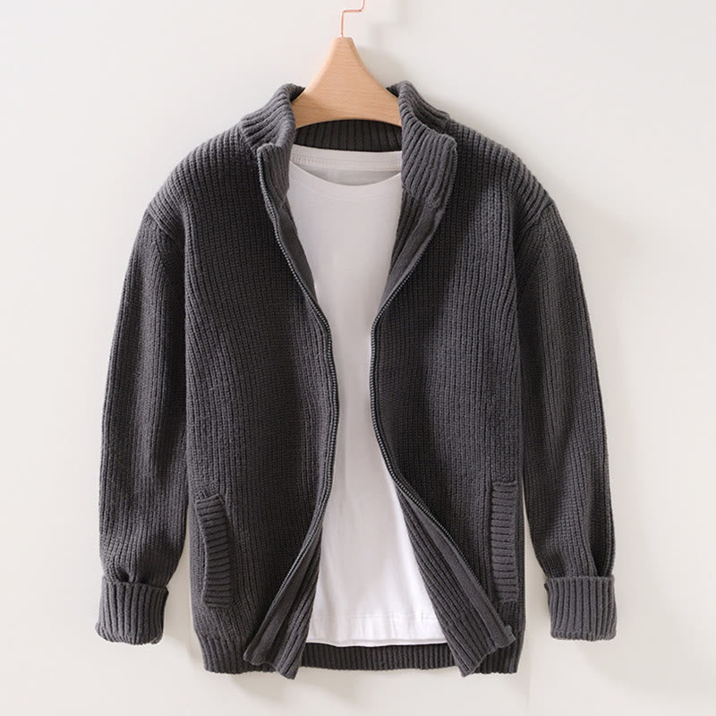 Cardigan invernale in maglia tinta unita con cerniera, da uomo, a maniche lunghe, in cotone, con tasche , Buddha Stones - Grigio ardesia - US/UK/AU40, EU50 (2XL) - image 6