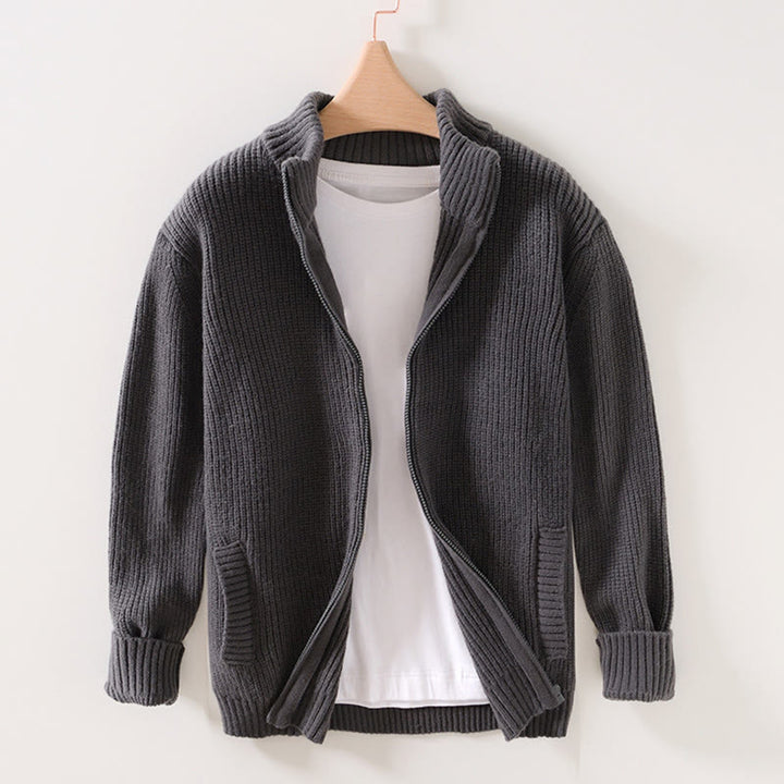 Cardigan invernale in maglia tinta unita con cerniera, da uomo, a maniche lunghe, in cotone, con tasche , Buddha Stones - Grigio ardesia - US/UK/AU40, EU50 (2XL) - image 6