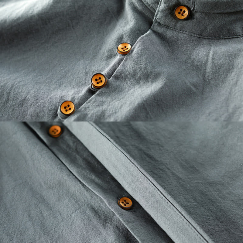 Camicia da uomo in cotone e lino con collo alto, vestibilità slim, maniche lunghe e girocollo, modello Buddha Stones - image 11