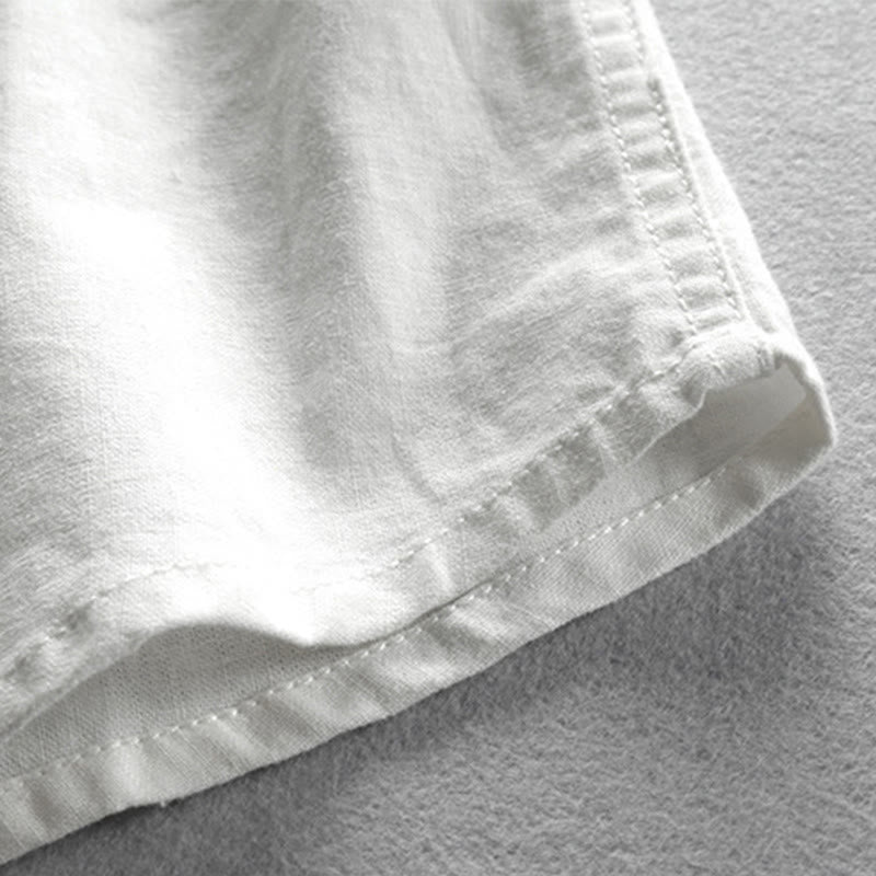 Camicia da uomo in cotone e lino con collo alto, vestibilità slim, maniche lunghe e girocollo, modello Buddha Stones - image 8