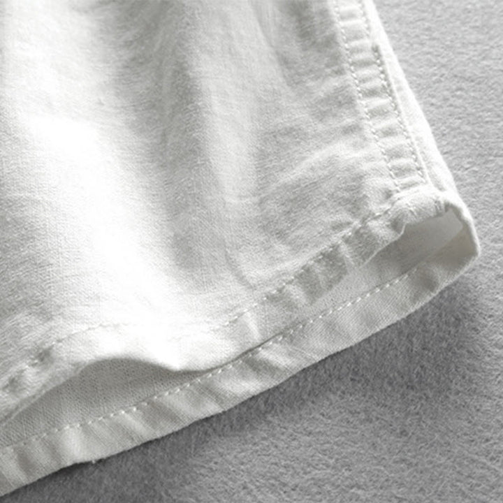 Camicia da uomo a maniche lunghe con collo alto e stampa Buddha Stones, vestibilità slim, in cotone e lino. - image 8