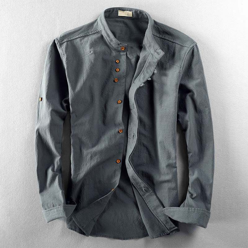 Camicia da uomo a maniche lunghe in cotone e lino con collo alto e vestibilità slim, modello a collo alto, con stampa Buddha Stones. - Cadetto Blu - US/UK/AU48, EU58 (7XL) - image 10
