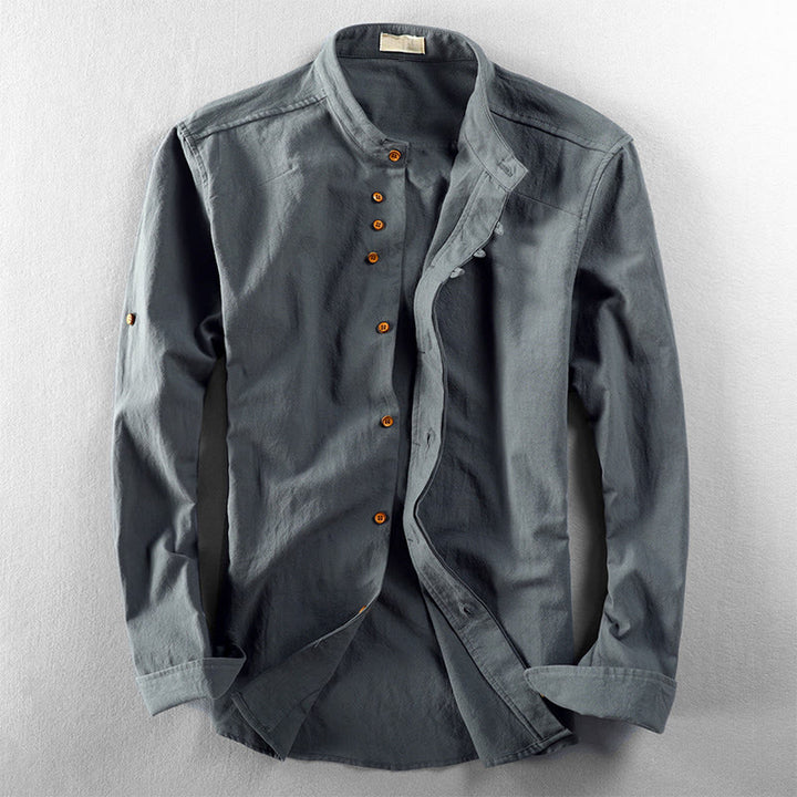 Camicia da uomo a maniche lunghe in cotone e lino con collo alto e vestibilità slim, modello a collo alto, con stampa Buddha Stones. - Cadetto Blu - US/UK/AU48, EU58 (7XL) - image 10