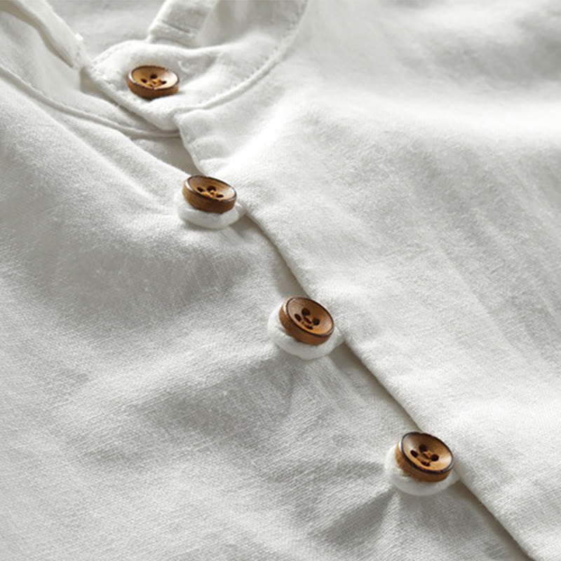 Camicia da uomo in cotone e lino con collo alto, vestibilità slim, maniche lunghe e girocollo, modello Buddha Stones - image 5