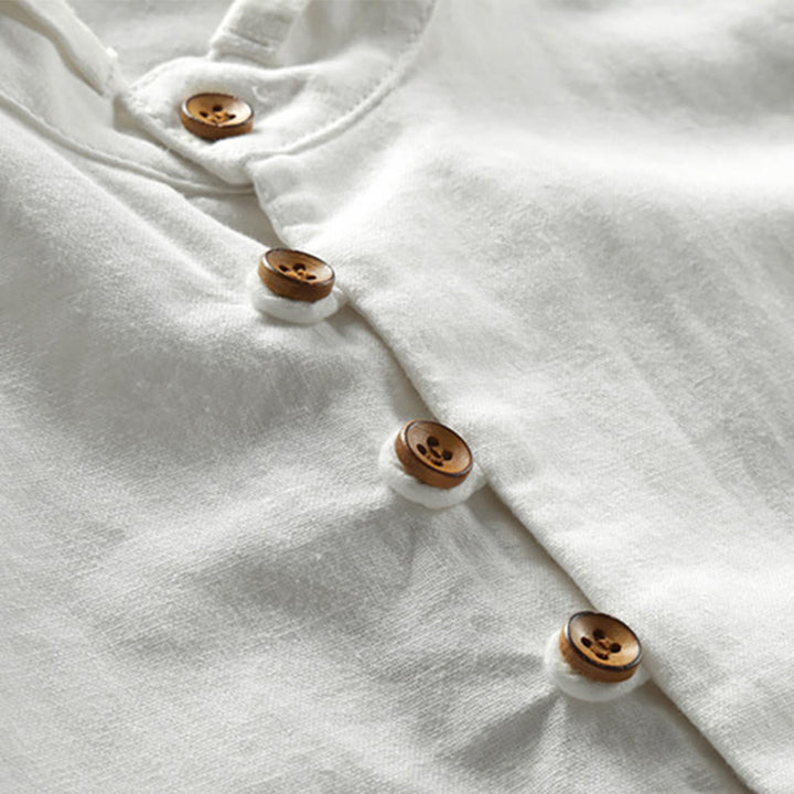 Camicia da uomo in cotone e lino con collo alto, vestibilità slim, maniche lunghe e girocollo, modello Buddha Stones - image 5