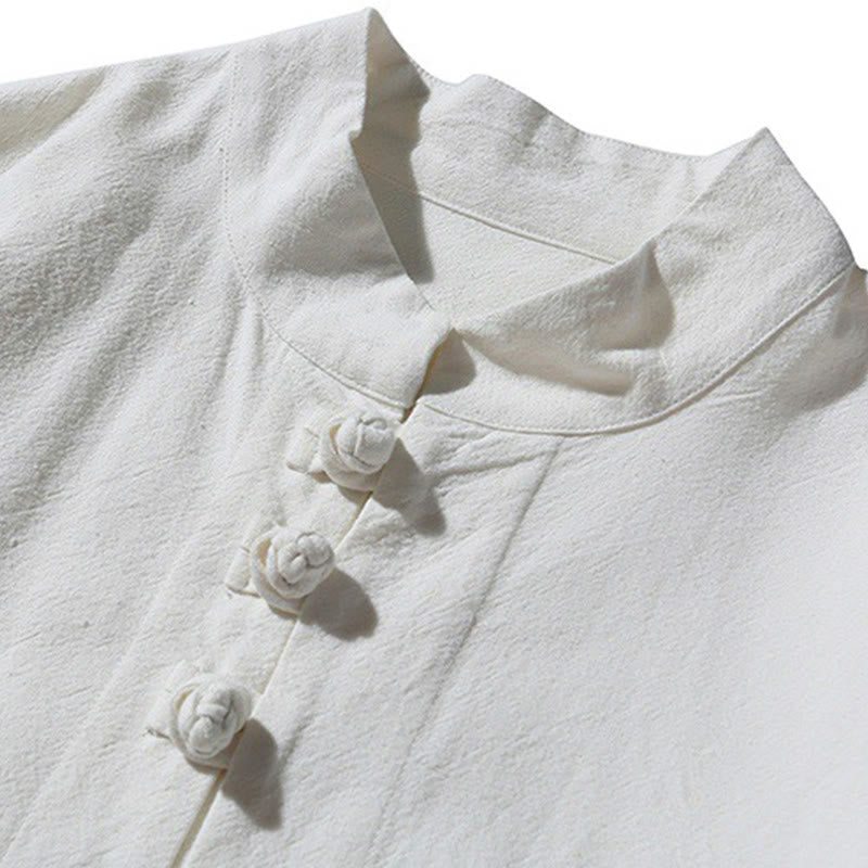 Camicia da uomo in cotone a maniche lunghe con spacchi laterali, stile tang, con bottoni cinesi Buddha Stones - image 29