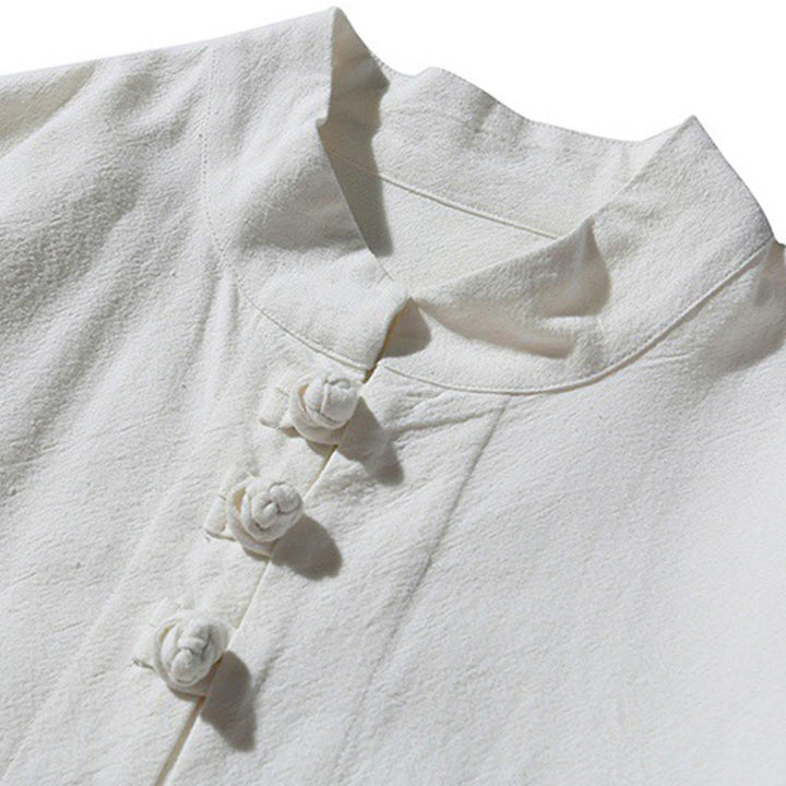 Camicia da uomo in cotone a maniche lunghe con spacchi laterali, stile tang, con bottoni cinesi Buddha Stones - image 29