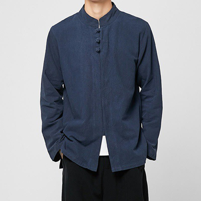 Camicia da uomo in cotone a maniche lunghe con spacchi laterali, stile tang, con bottoni cinesi Buddha Stones - image 16