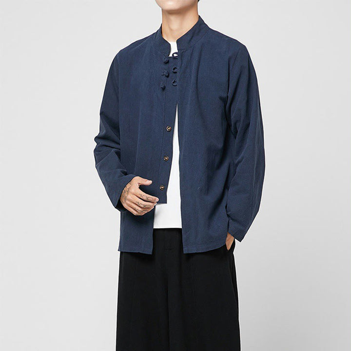 Camicia da uomo in cotone a maniche lunghe con spacchi laterali, stile tang, con bottoni cinesi Buddha Stones - image 19