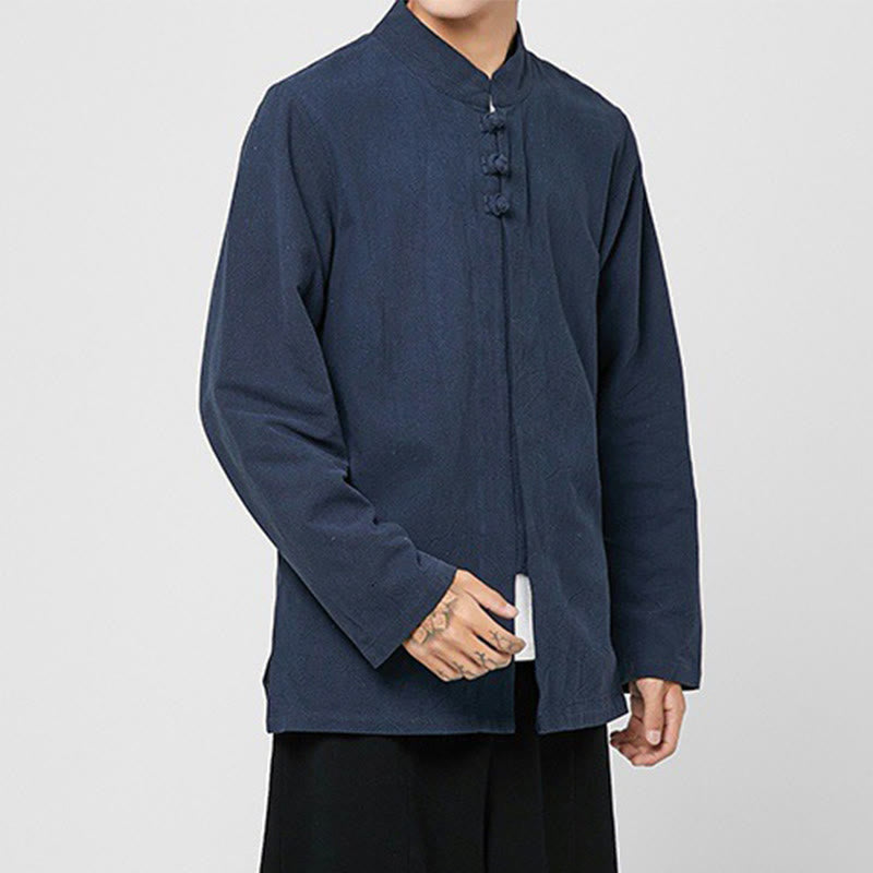 Camicia da uomo in cotone a maniche lunghe con spacchi laterali, stile tang, con bottoni cinesi Buddha Stones - image 17