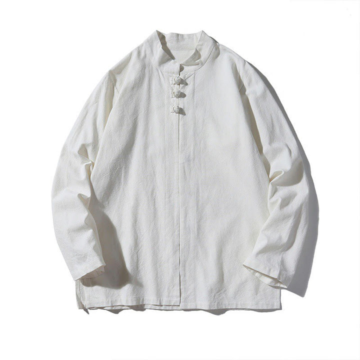 Camicia da uomo in cotone a maniche lunghe con spacchi laterali, stile tang, con bottoni cinesi Buddha Stones - image 28