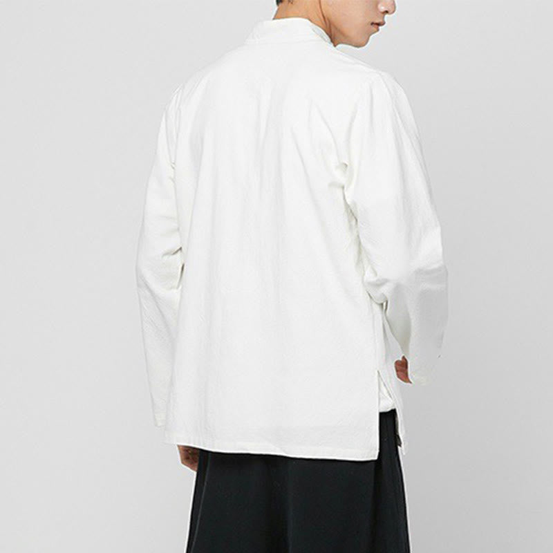 Camicia da uomo in cotone a maniche lunghe con spacchi laterali, stile tang, con bottoni cinesi Buddha Stones - image 27