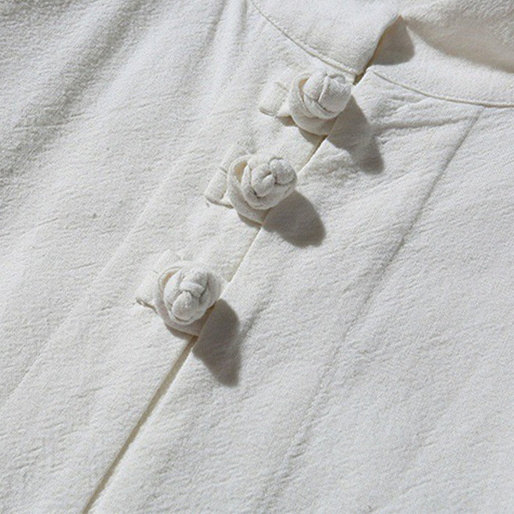 Camicia da uomo in cotone a maniche lunghe con spacchi laterali, stile tang, con bottoni cinesi Buddha Stones - image 30